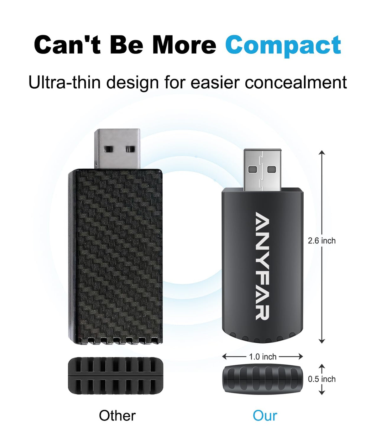 Adaptador Inalámbrico Anyfar A4 Pro iPhone 5G Conexión Rápida y Ventilación para Coches 2016+