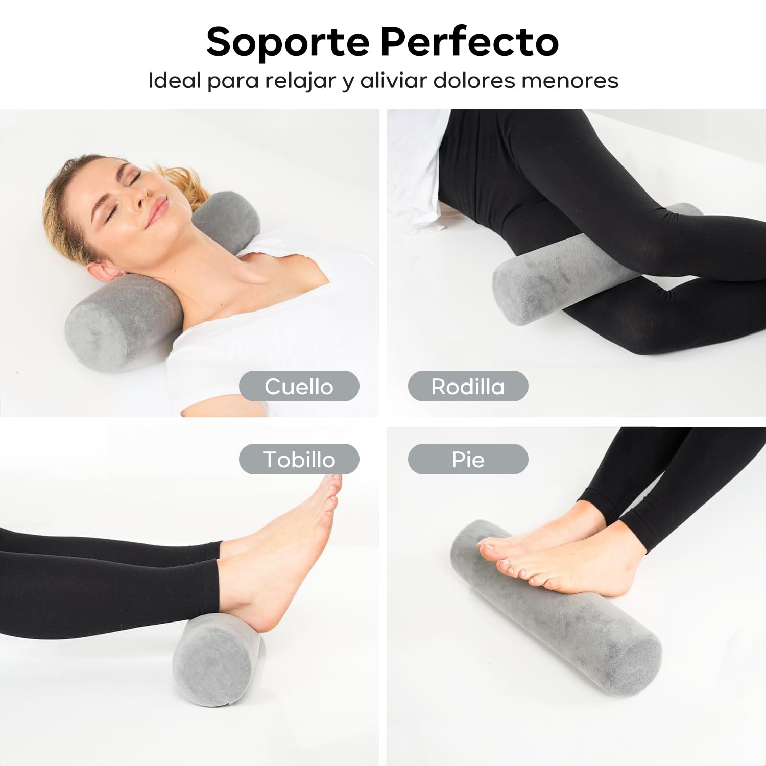 KAMYSEN Almohada Cuello Dormir, Almohada Cuello Espuma con Memoria Lavable, Alivio Dolor Cuello, Almohada Cilíndrica Multifuncional, Almohada Bolster para Cama, Piernas, Espalda y Yoga