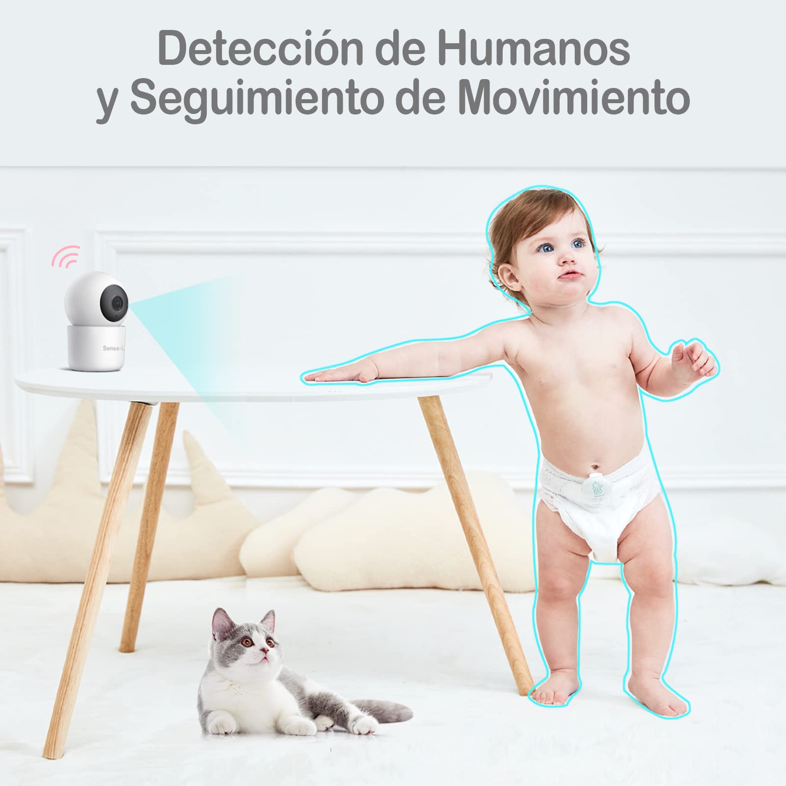 Monitor de Bebé Sense-U Blanco Inteligente 2K con Cámara PTZ y Sensores Avanzados