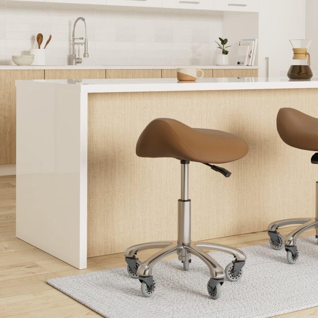 FRNIAMC - Taburete profesional con ruedas ergonómico giratorio de altura ajustable para clínica, dentista, salón de belleza, tatuaje, oficina en casa (camello)