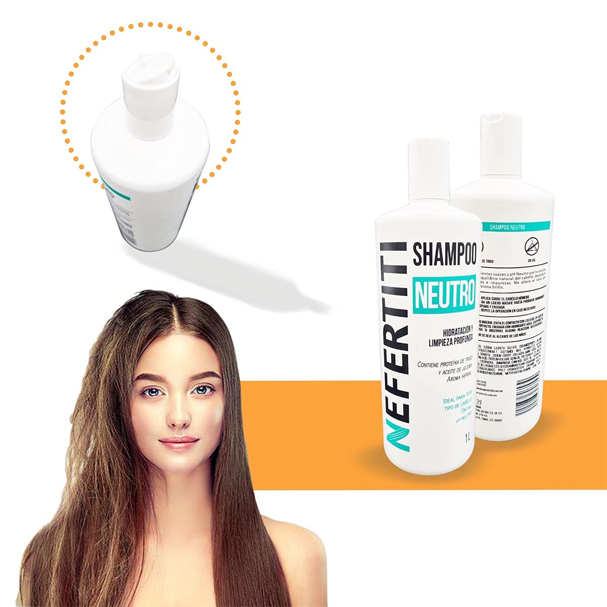 (2 Pack) Nefertiti Shampoo Neutro 1 L, Limpieza Profunda
