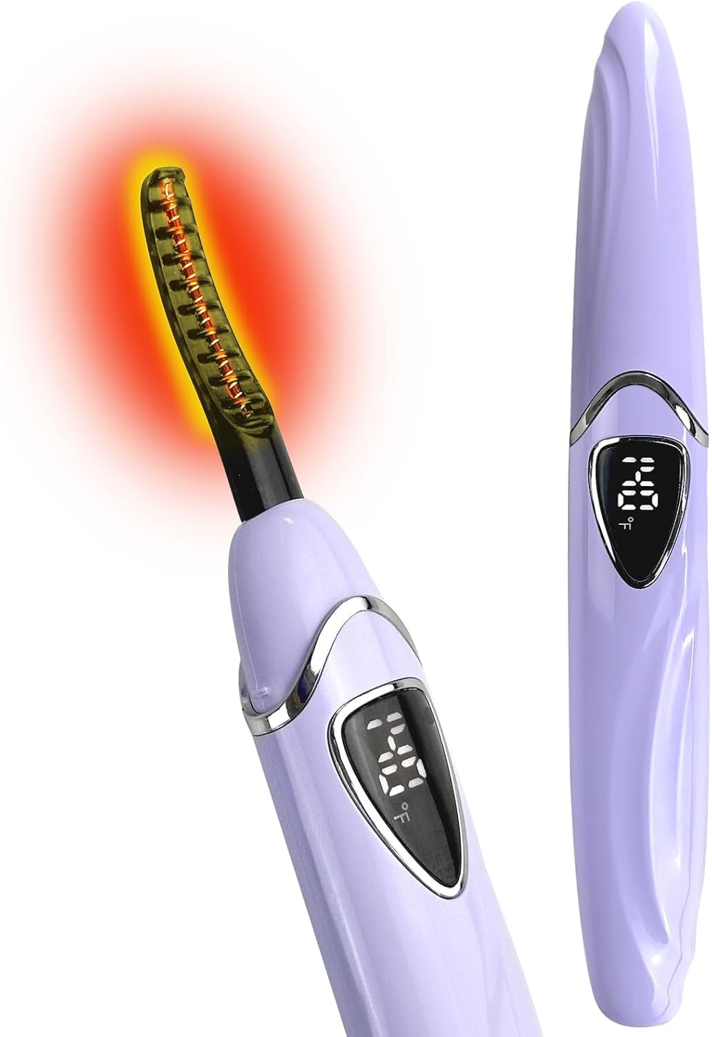 Tehoi - Rizador eléctrico de pestañas con calefacción, pantalla LED de temperatura, rango de control de 60-90 °C, recargable por USB, ideal para el cuidado natural de la belleza para mujeres (Purple+Silver)