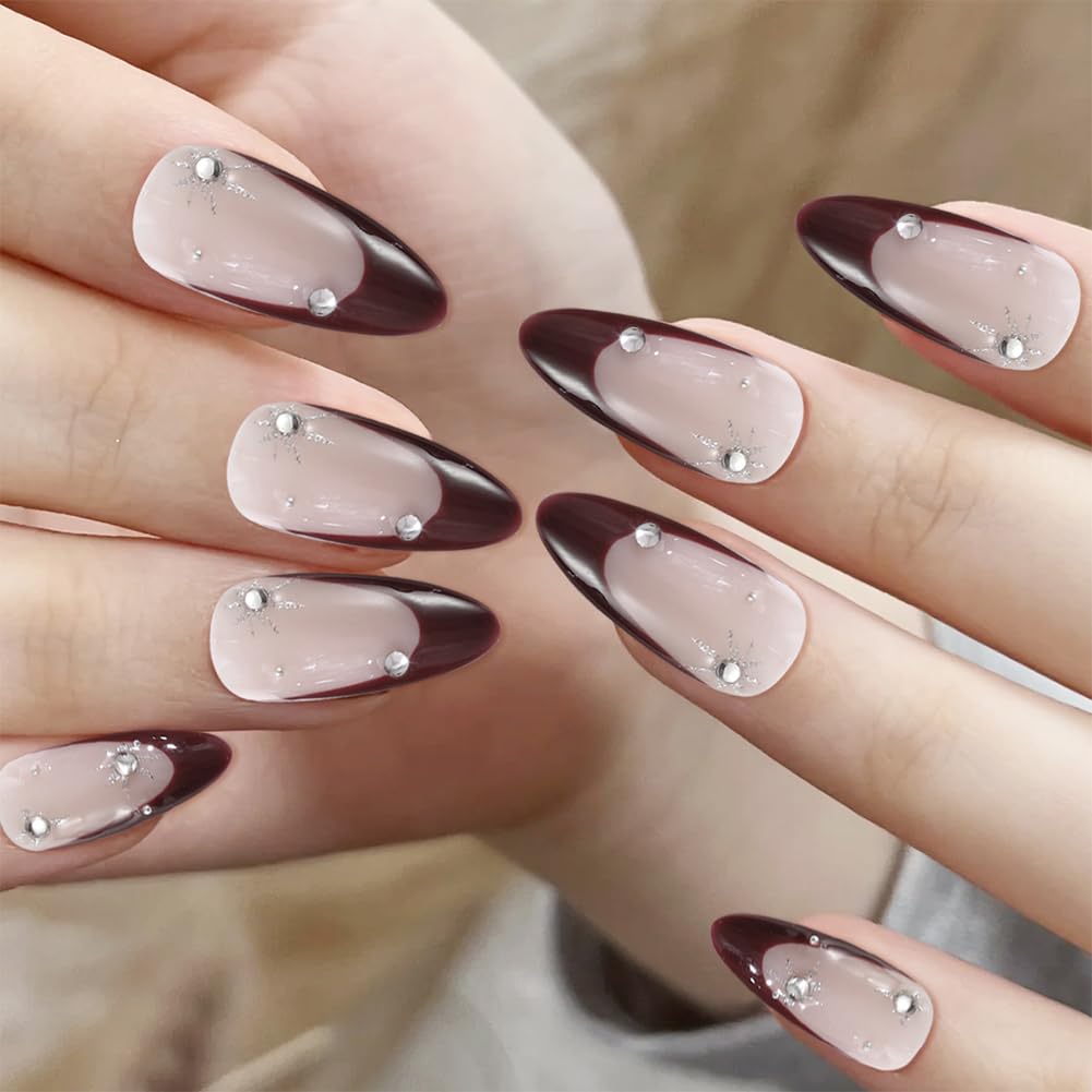 ADAIER Uñas francesas hechas a mano, para bodas y fiestas. Juego de 10 uñas opacas reutilizables para mujer (Z-02) (Z13, M)