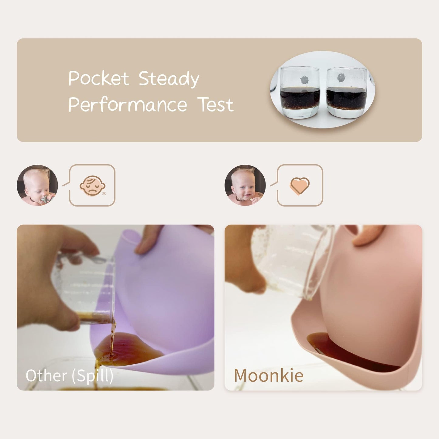 Moonkie - Juego de 3 baberos de silicona para bebé, sin BPA, impermeables, para comer, baberos de silicona ajustables para bebés de 6 a 12 meses, baberos para niños pequeños con bolsillo para recoger