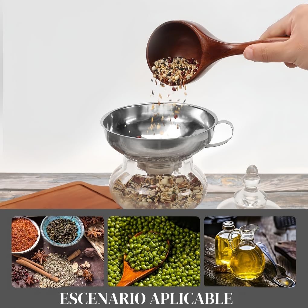 Juego de Embudos Acero Inoxidable Boca Ancha Grado Alimenticio con Asa para Conservas en Cocina