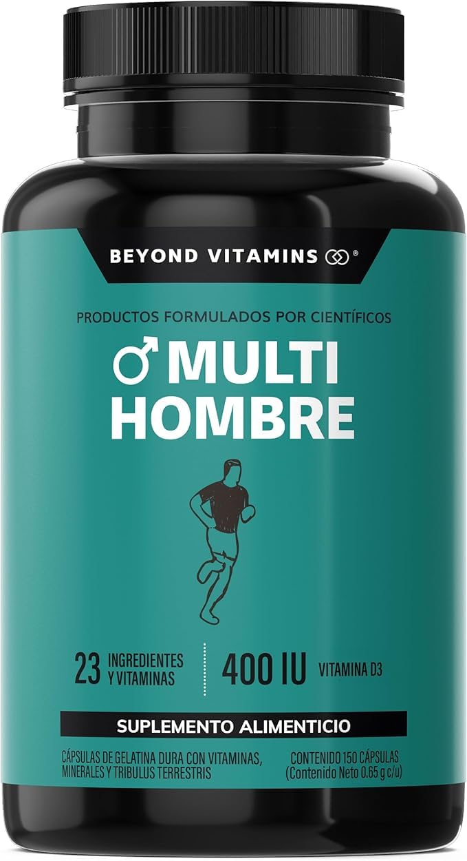 Multivitaminas para Hombre Vitaminas A B C D3 E K1 Zinc Calcio Hierro Cobre Tribulus Terrestris Jengibre 150 Cápsulas