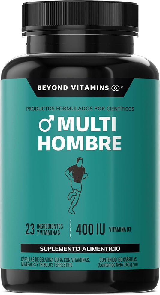 Multivitaminas para Hombre Vitaminas A B C D3 E K1 Zinc Calcio Hierro Cobre Tribulus Terrestris Jengibre 150 Cápsulas