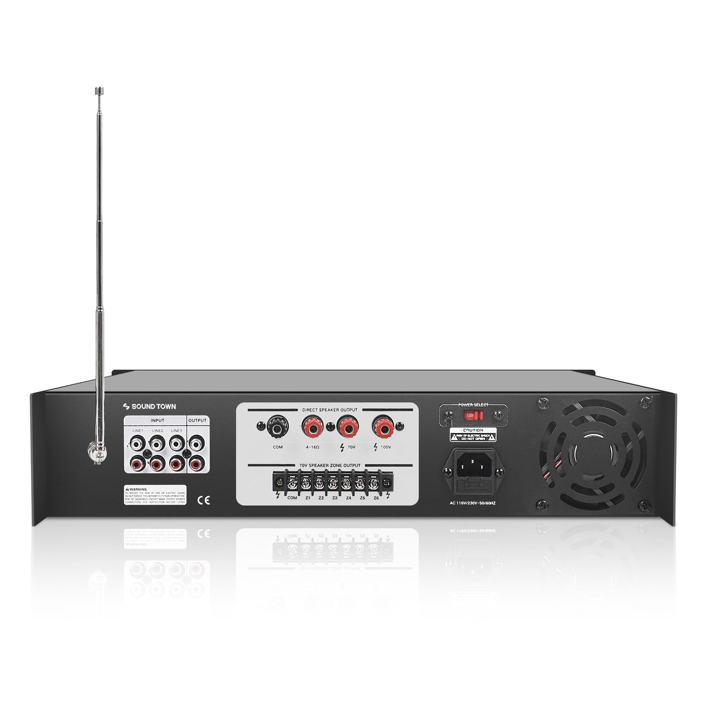 Amplificador de Potencia Comercial Sound Town 180W Aluminio Bluetooth 6-Zona para Restaurantes y Bares