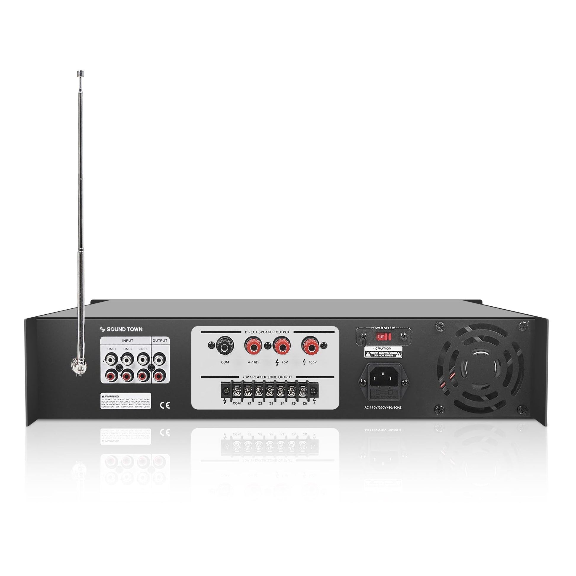 Amplificador de Potencia Comercial Sound Town 180W Aluminio Bluetooth 6-Zona para Restaurantes y Bares