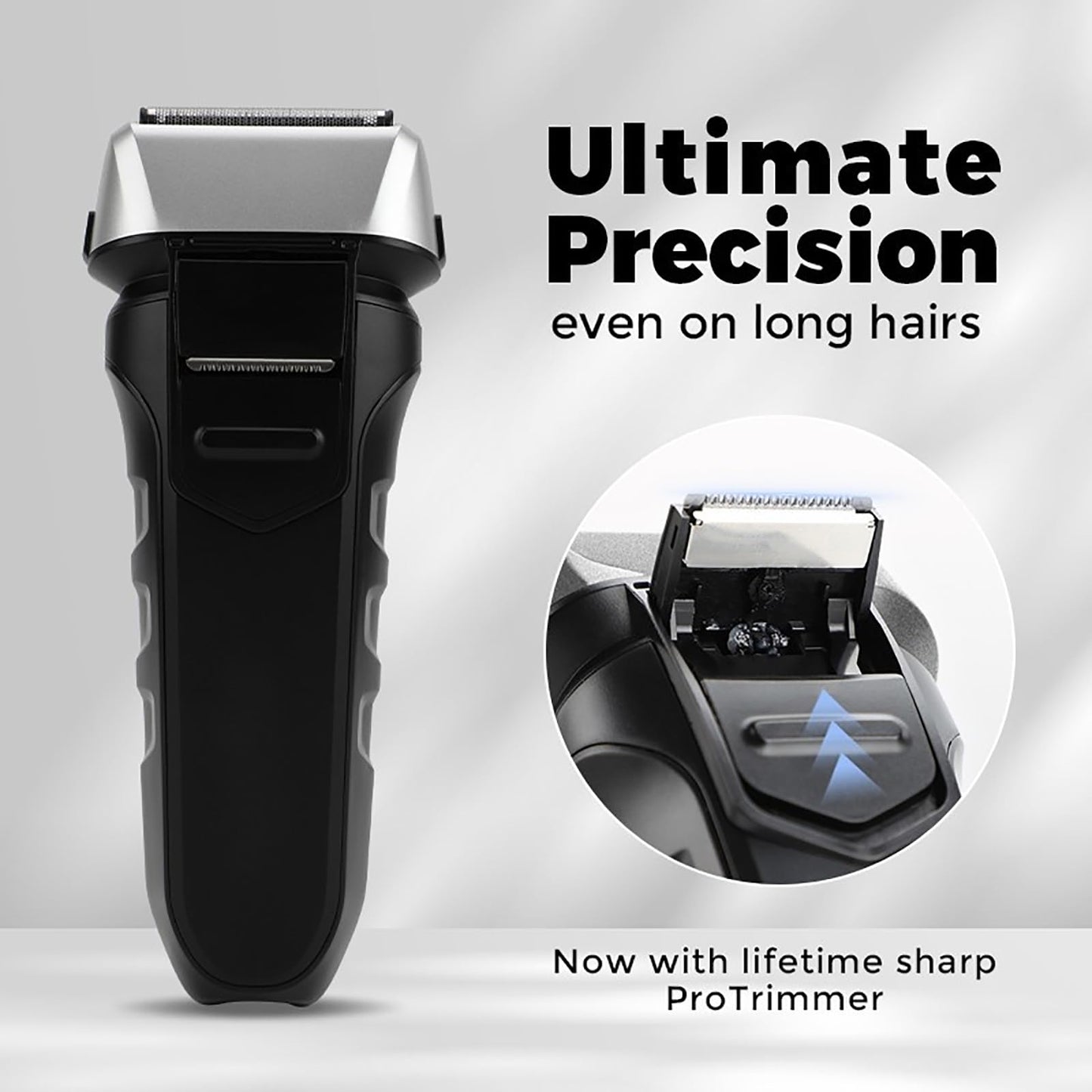 Famhnto Afeitadora Eléctrica de Láminas para Hombre, Recargable E Inalámbrica, con Cuchilla Desplegable para Patillas, para Uso En Seco Y Húmedo, Color Plateado