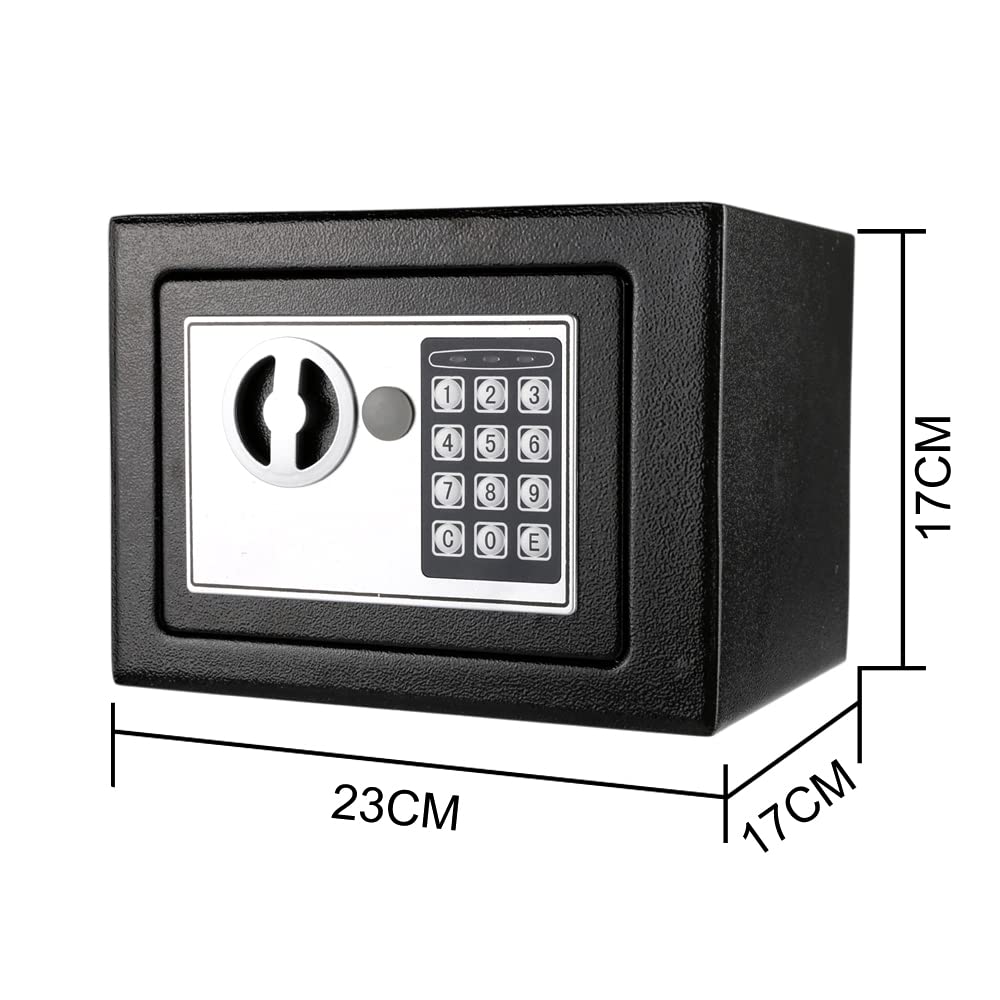 Feiniao Caja Fuerte Pequeña, Cajas Fuertes para Casa Oficina 23x17x17cm, Caja de Seguridad Digital con Teclado Contraseña y Llave, Caja Fuerte de Seguridad Alcancía Electrónica para Adultos de Acero