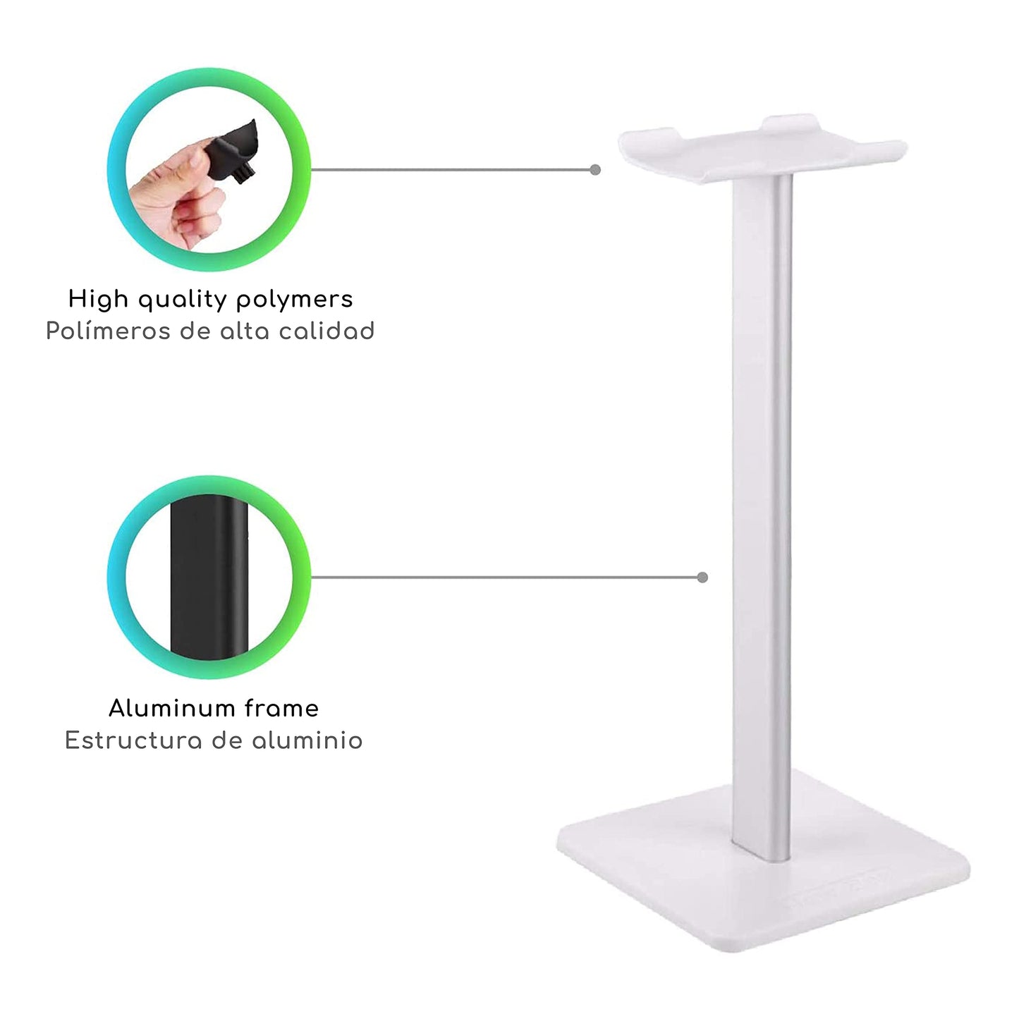 Lenfech boldR Soporte Blanco con Plateado para Audífonos/Base Universal de Escritorio para Auriculares. Headphone/Gaming Headset Stand.