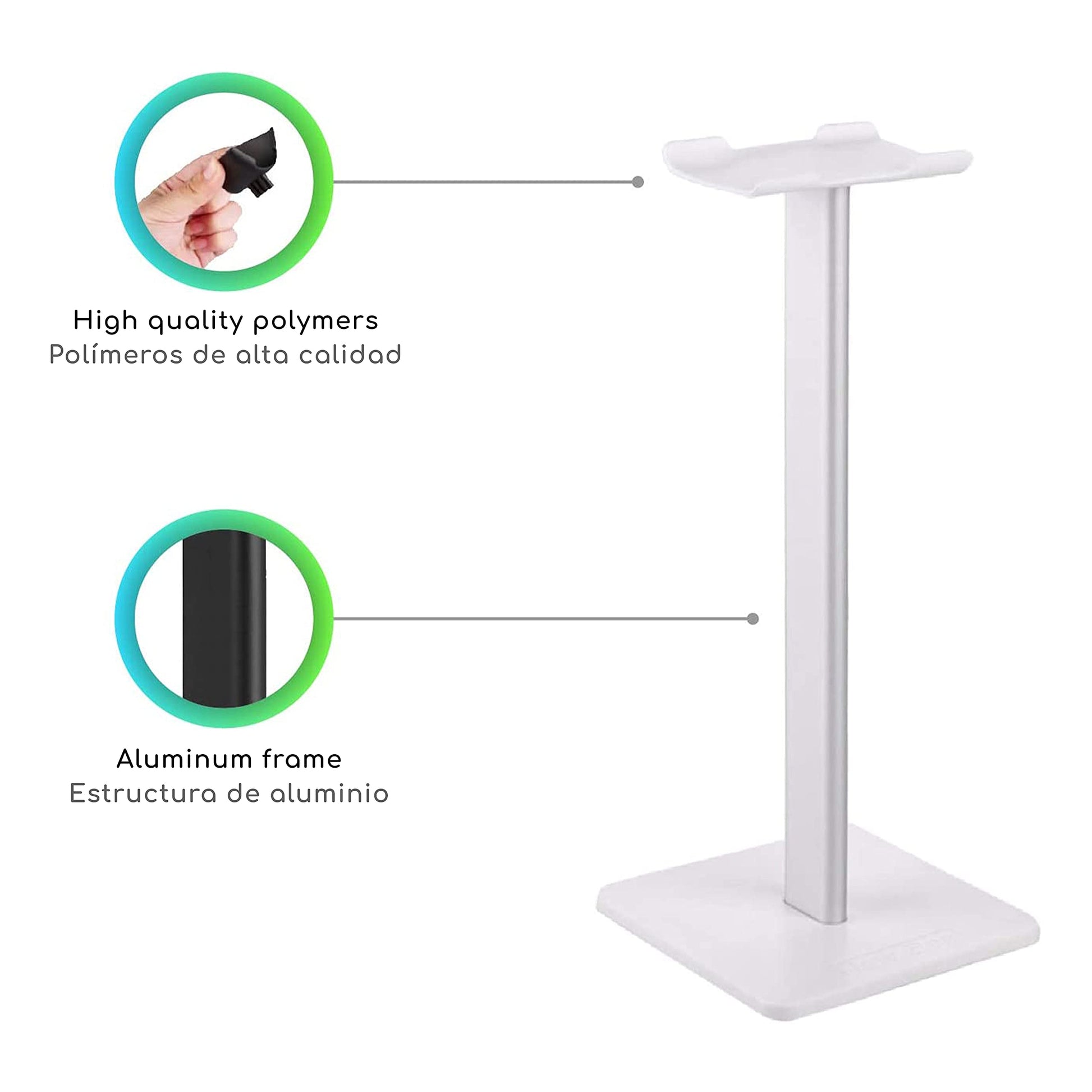 Lenfech boldR Soporte Blanco con Plateado para Audífonos/Base Universal de Escritorio para Auriculares. Headphone/Gaming Headset Stand.