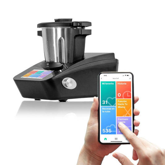 Avera Chef | Robot de Cocina Inteligente WiFi con Báscula y Recetario Digital (+1000 Recetas) | 30 Funciones: Guisar, Batir, Amasar | Pantalla Táctil, Vaporera | Capacidad 4.7 L | RC01