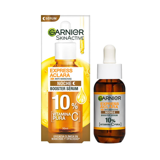 Garnier Express Aclara Serum Noche Antimanchas con 10% Vitamina C Pura para una Piel Radiante, reduce las Manchas durante la Noche, 30ml