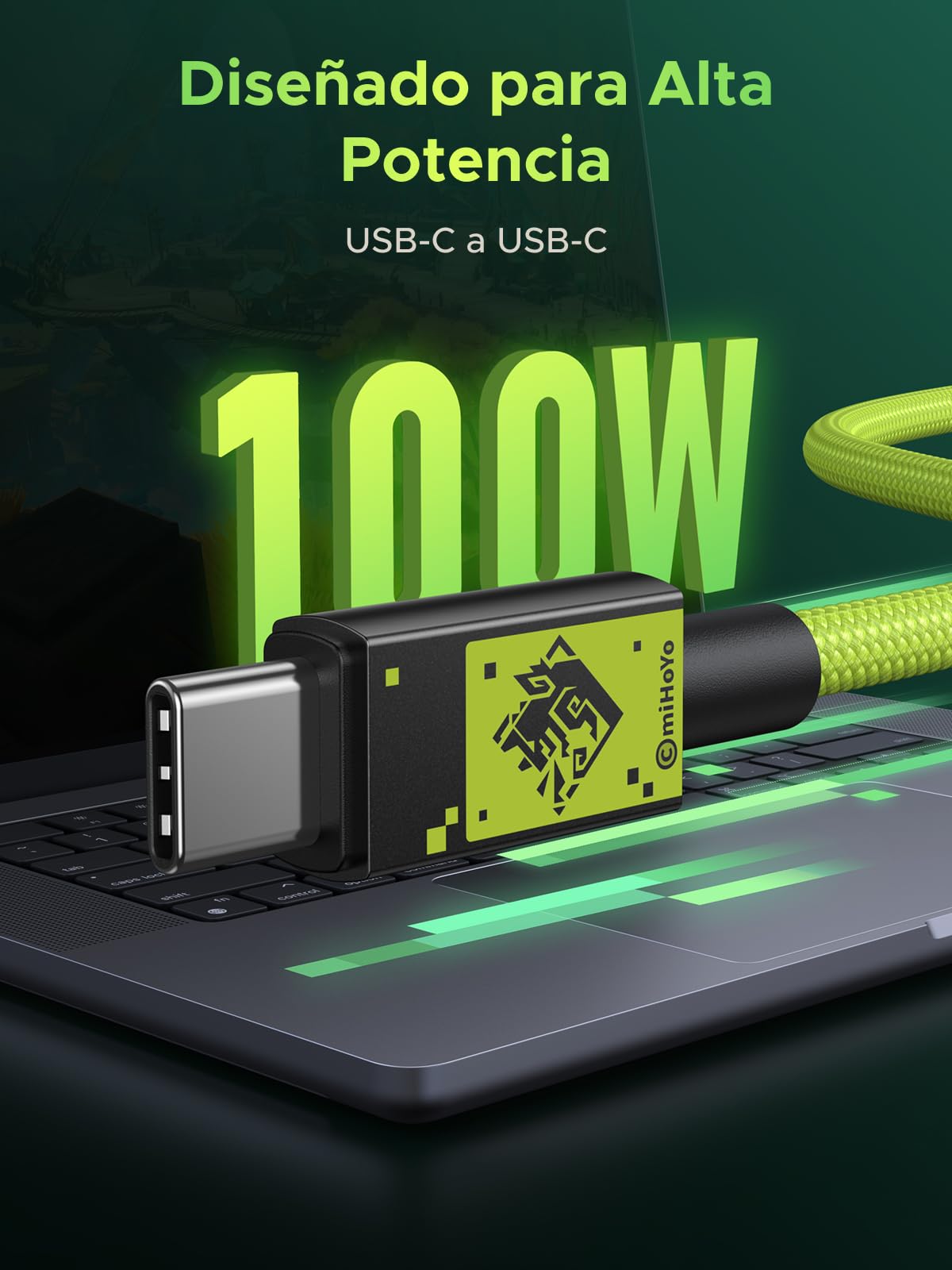 Cable USB C UGREEN 100W Rojo Carga Rápida PD3.0 1M Edición Genshin Impact Compatible con MacBook Dell iPad iPhone y Galaxy