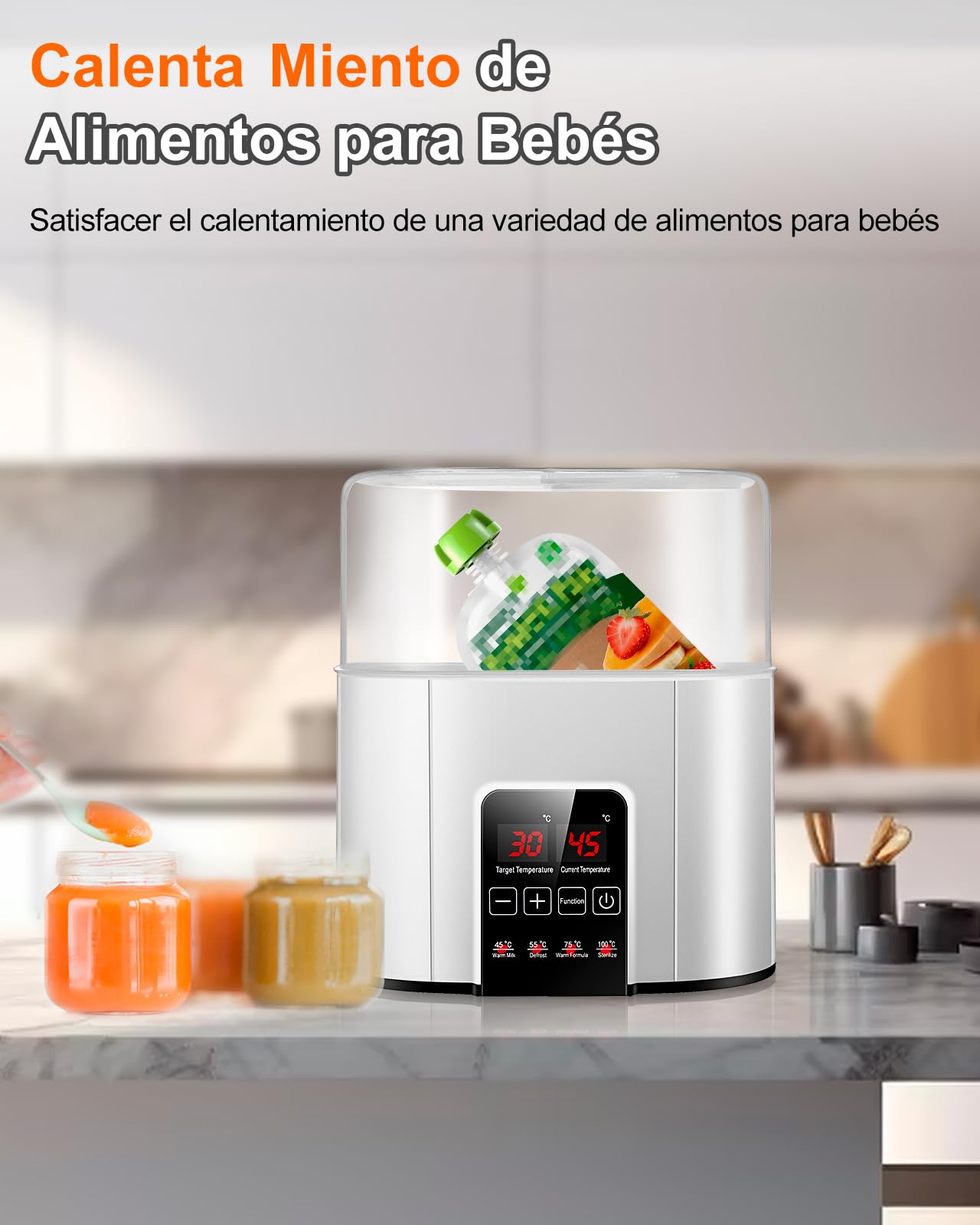 Calentador de Botellas, Calentador Rápido de Biberones para Leche Materna y Fórmula, Se Adapta a 2 Botellas, Control Preciso de Temperatura, Calentador de Leche con Descongelación, Esterilización, Mantenimiento del Calor, Calentador de Alimento de Bebé