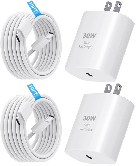 Cargador para iPhone 15 Pro Max de 30 W, USB C, iPhone 15, bloque de carga rápida con cable de 10 pies de largo tipo C para iPhone 15/15 Pro/15 Pro Max/15 Plus, iPad Pro/Mini/Air, Galaxy S24/S23/S22