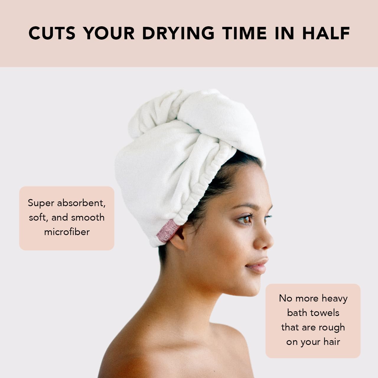 Kitsch Microfiber Hair Towel Wrap for Women- Hair Turban for Drying Wet Hair- Super Absorbent & Ultra Soft (White)