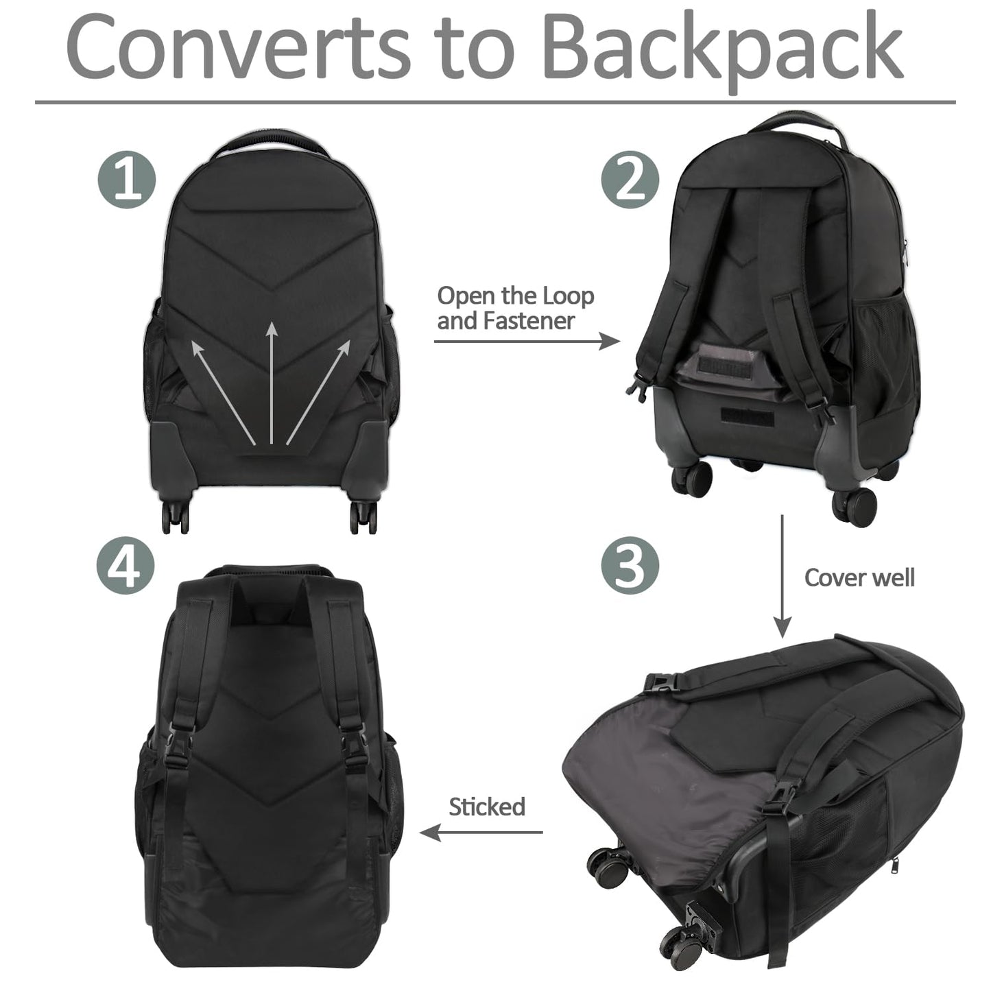 Mochila Rodante MATEIN Negro con 4 Ruedas Resistentes al Agua para Mujer