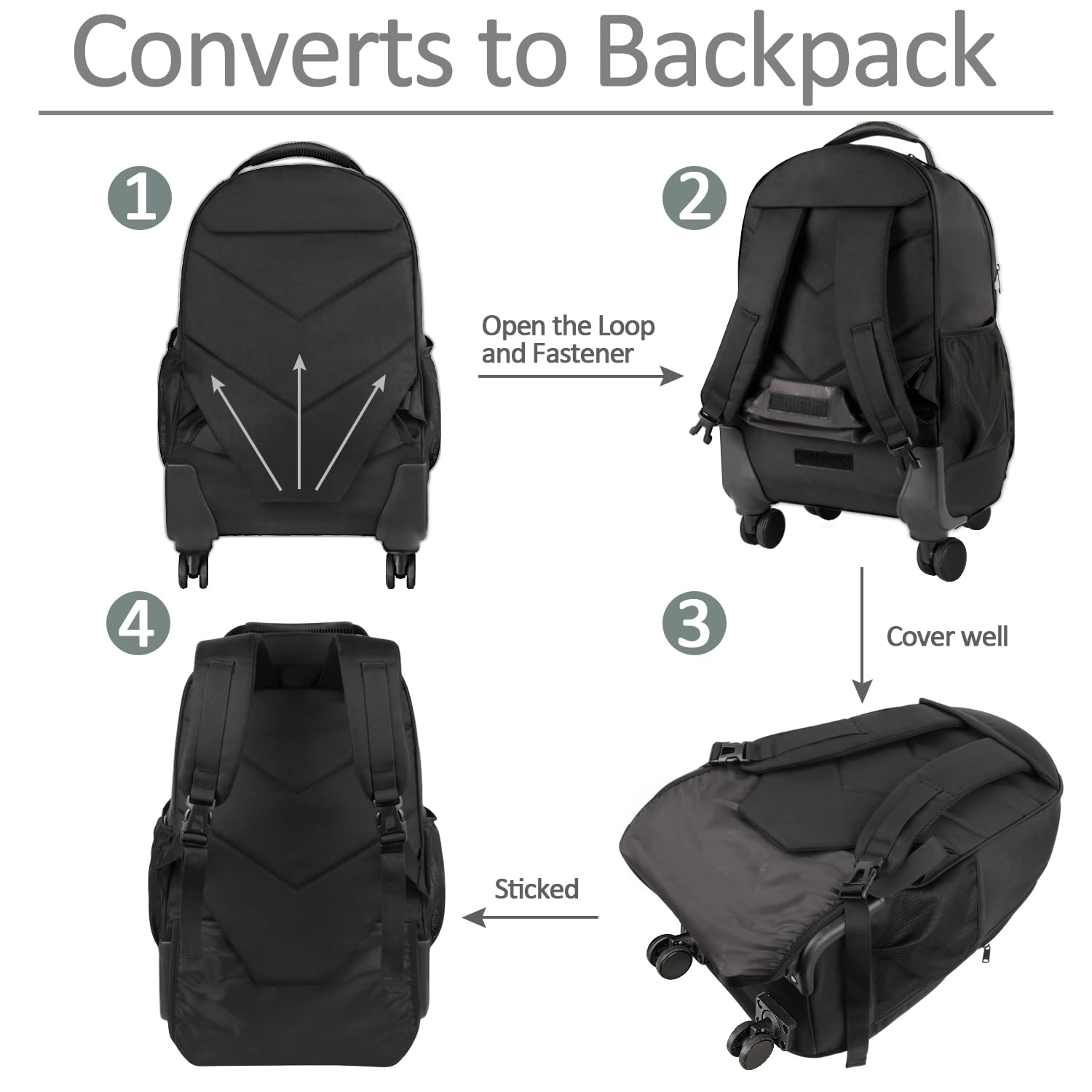 Mochila Rodante MATEIN Negro con 4 Ruedas Resistentes al Agua para Mujer