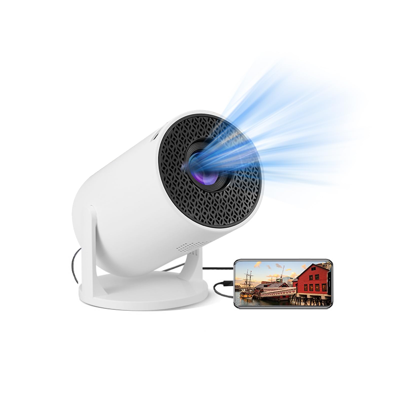 Mini Proyector ASHATA Blanco Ajustable 270° con WiFi y Bluetooth para Teléfono, USB, TV Stick y Laptop