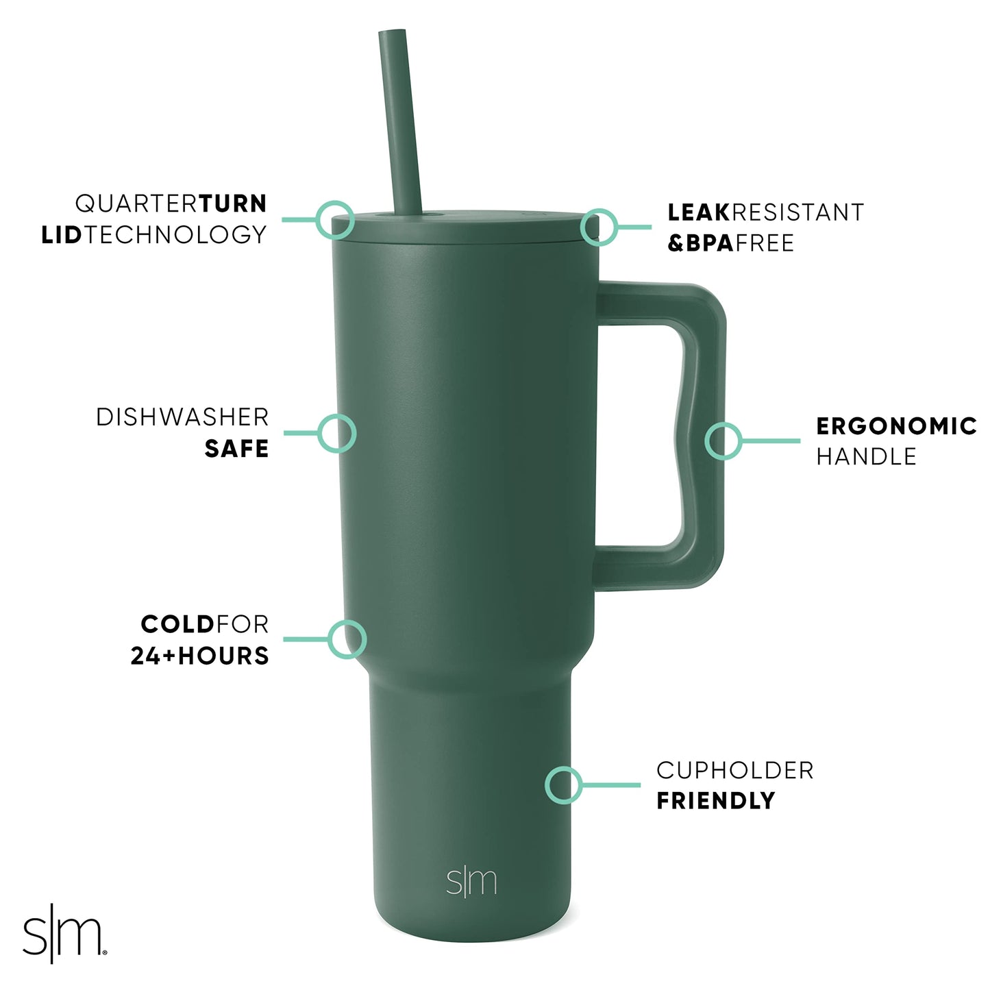 Vaso Térmico Simple Modern Forest con Asa y Pajita de Acero Inoxidable Aislado
