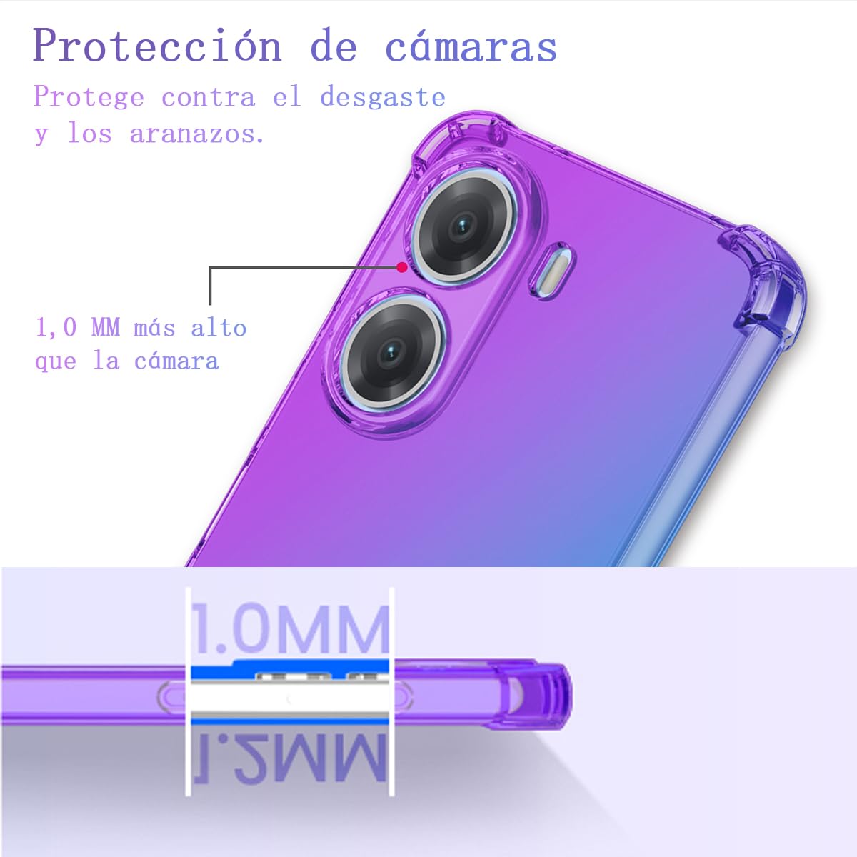 DABUNA Funda para Xiaomi Poco X7 Pro 5G Case,Transparente Colores Degradados Protectora de Cámara Anticaída Carcasa Bumper(Púrpura Azul)