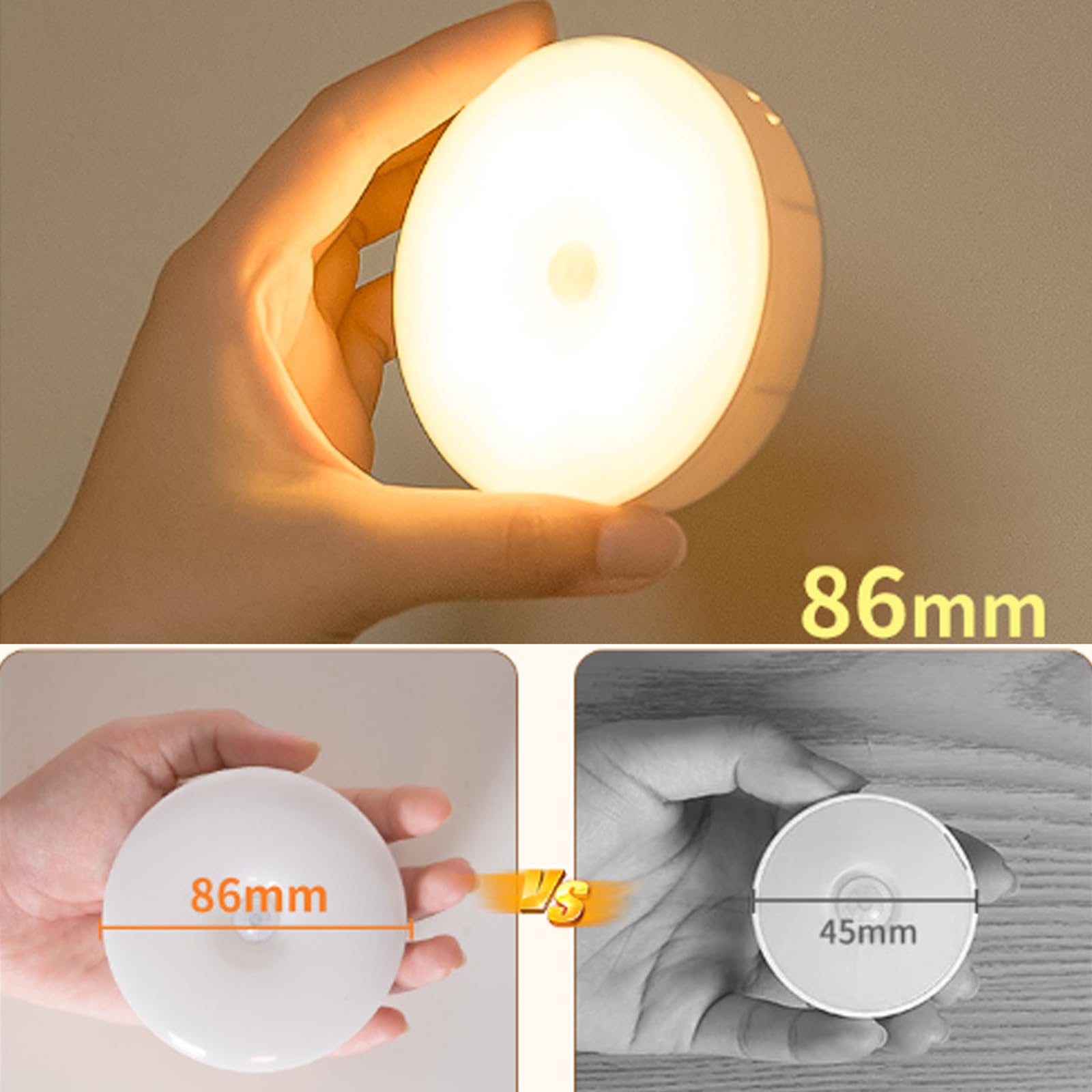 AZHU Luz led con Sensor de Movimiento, 4 Pz Lampara LED Recargable por USB Con Imán, Luces LED para Cocina, Escaleras, Sala, Closet, Estudio(Luz Blanco)