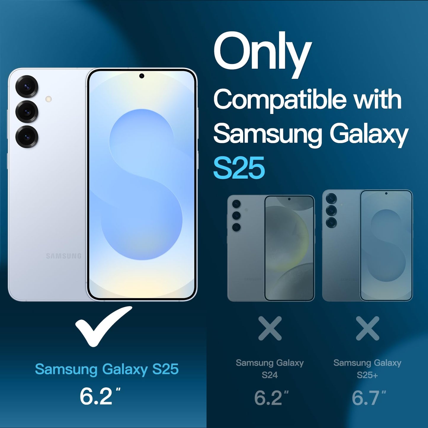 JETech 5 en 1 Funda para Samsung Galaxy S25 5G con 2 Protector Pantalla Mica Cristal Vidrio Templado y 2 Protector Lente Cámara, Carcasa Anti-Amarillo Antigolpes (Transparente)