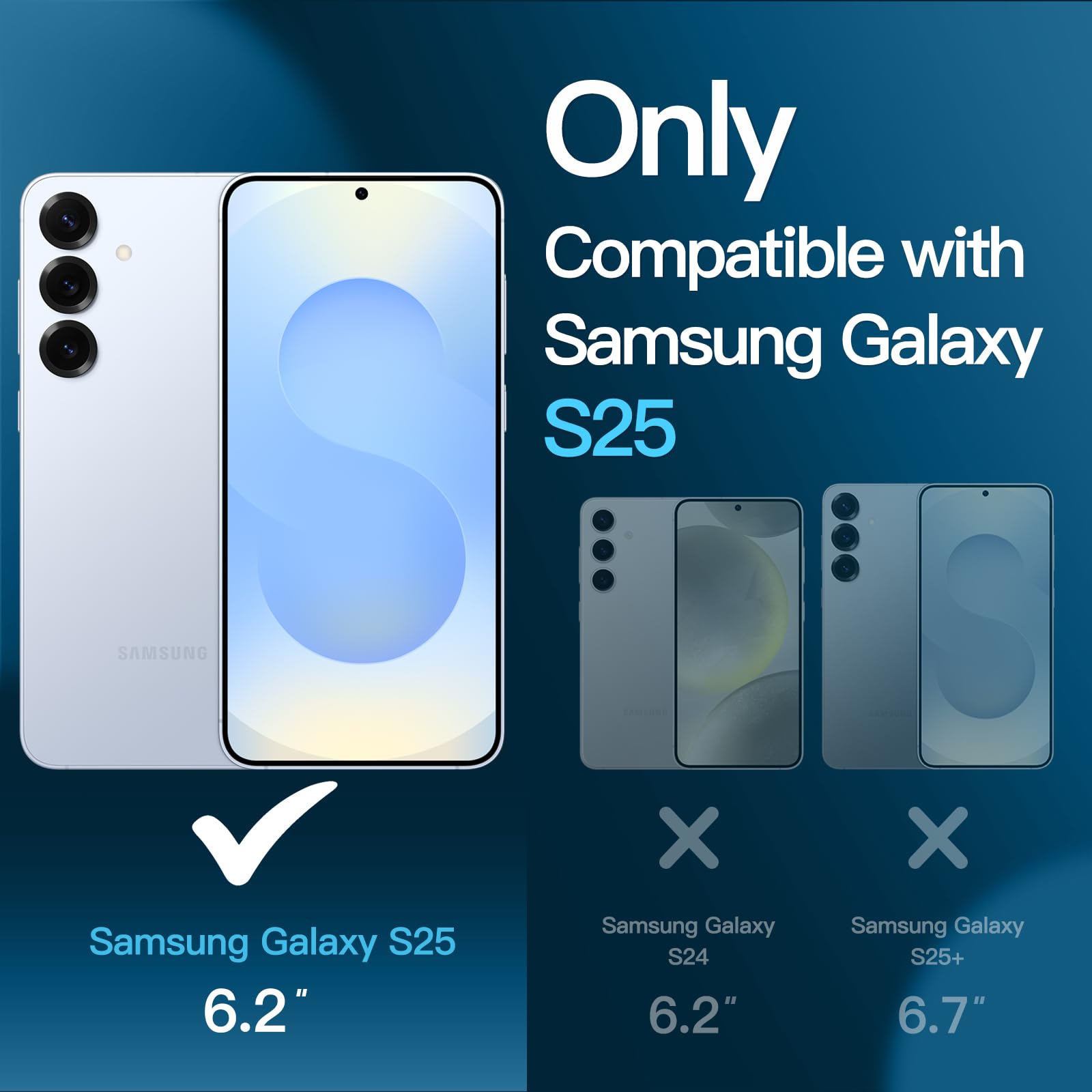 JETech 5 en 1 Funda para Samsung Galaxy S25 5G con 2 Protector Pantalla Mica Cristal Vidrio Templado y 2 Protector Lente Cámara, Carcasa Anti-Amarillo Antigolpes (Transparente)
