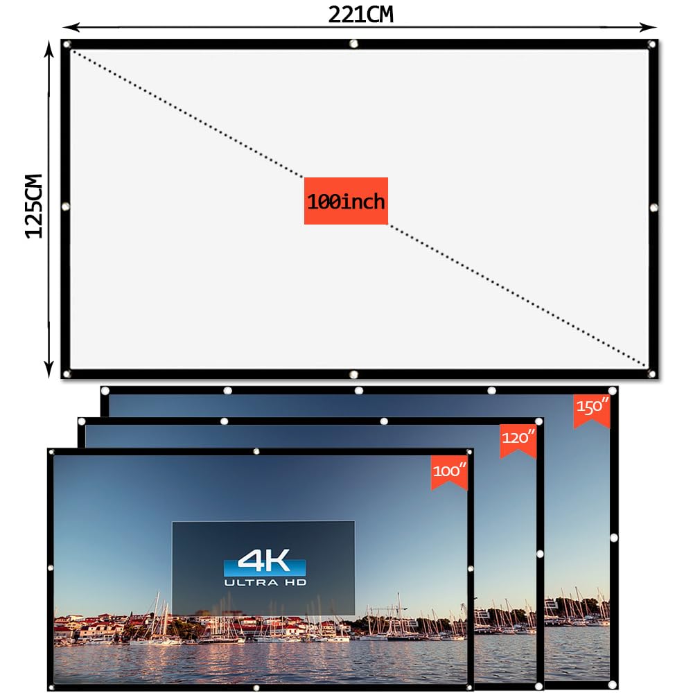 Visualización de Proyección de 100 Pulgadas,16:9 HD Pantalla de Proyector Portátil,Visualización de Proyector de Doble Cara,Pantalla de Cine Plegable para Camping,Cine en Casa,Oficina (100Pulgadas)