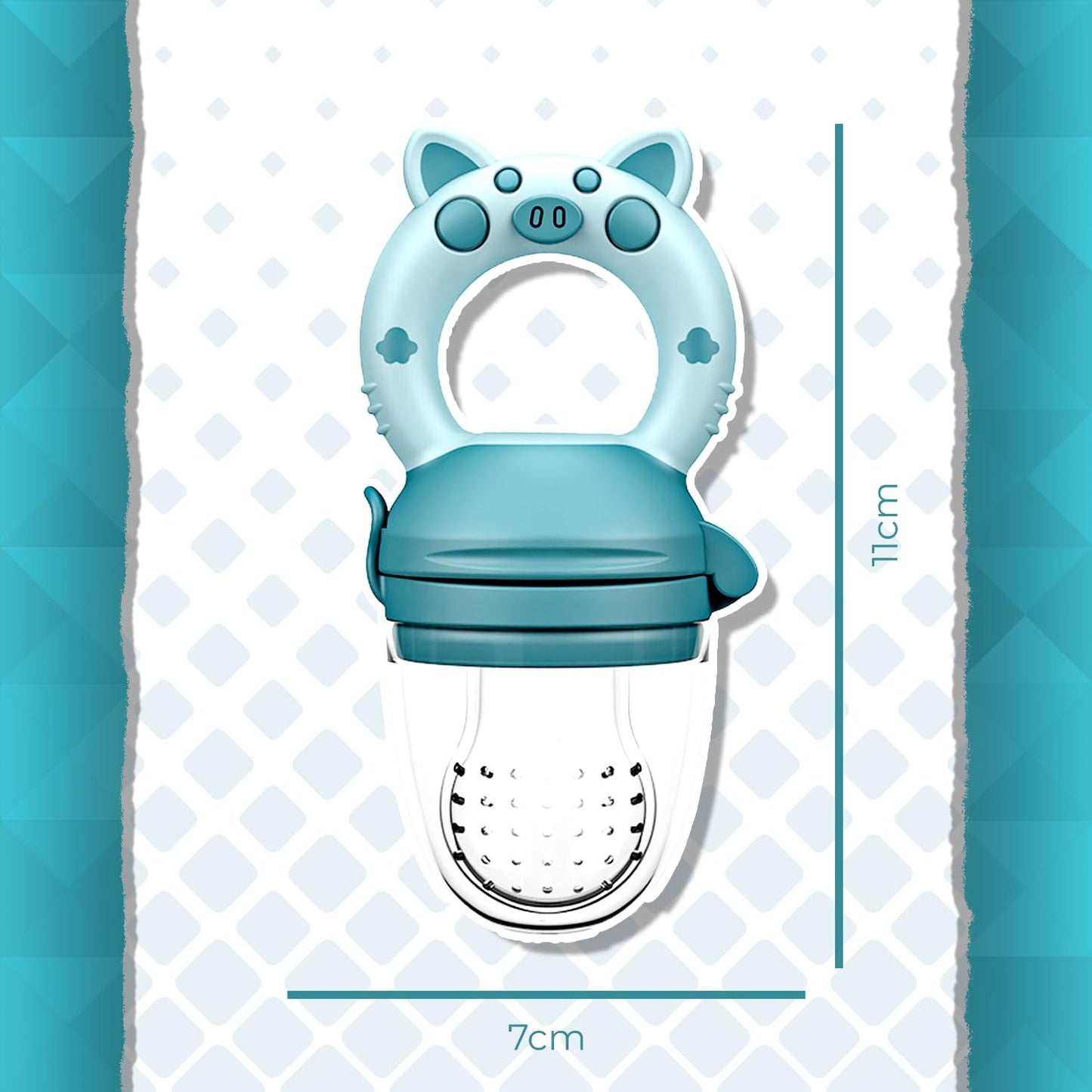 Chupón Para Fruta Y Papilla con Seguro Y Tapa Dibujos Animados, Libre de BPA (AZUL)