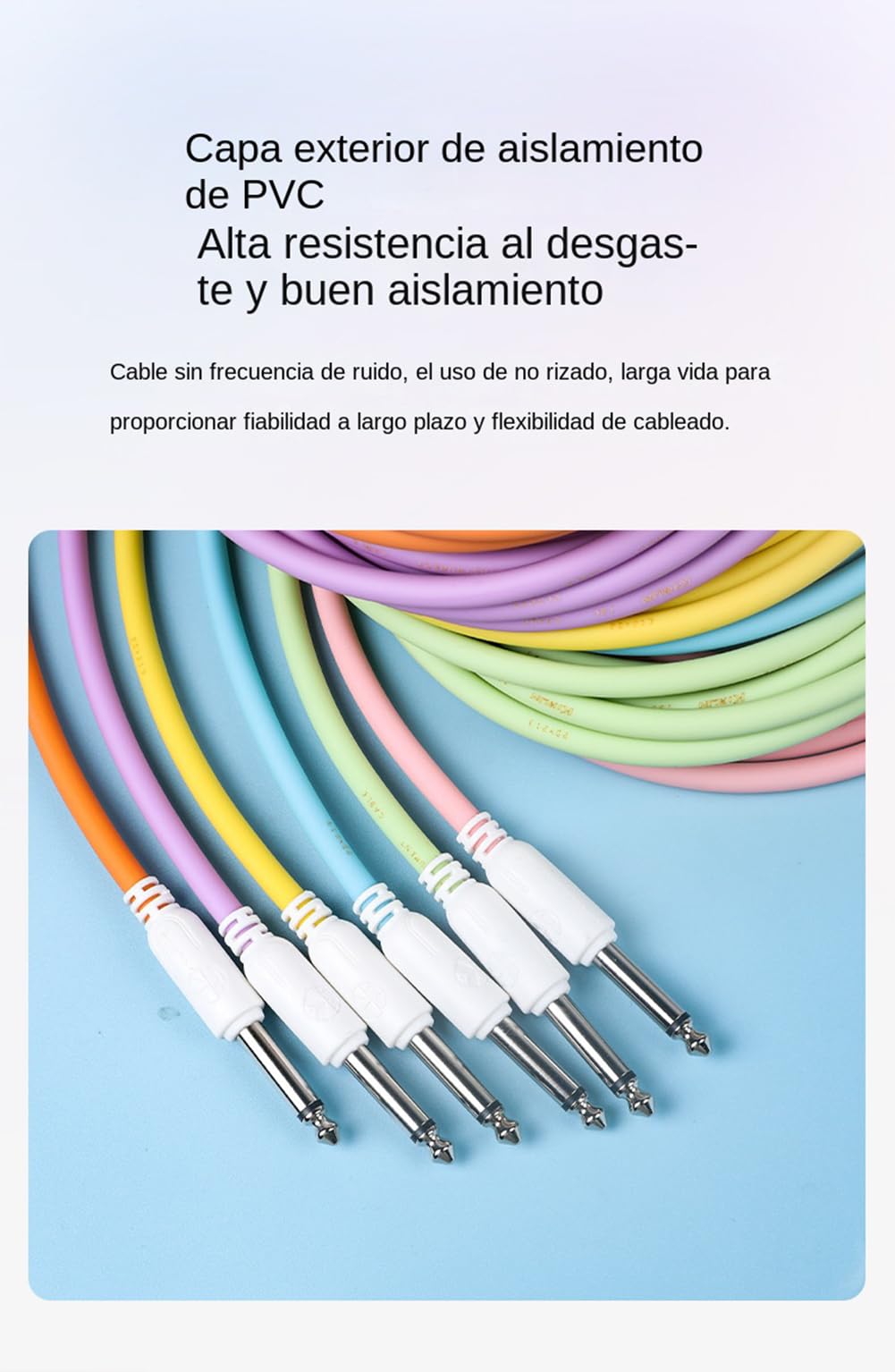 Cable de Jack Mono 6.35 mm Premium Púrpura Resistente a Interferencias para Guitarra Eléctrica, Bajo, Teclado, Mezclador y Altavoz