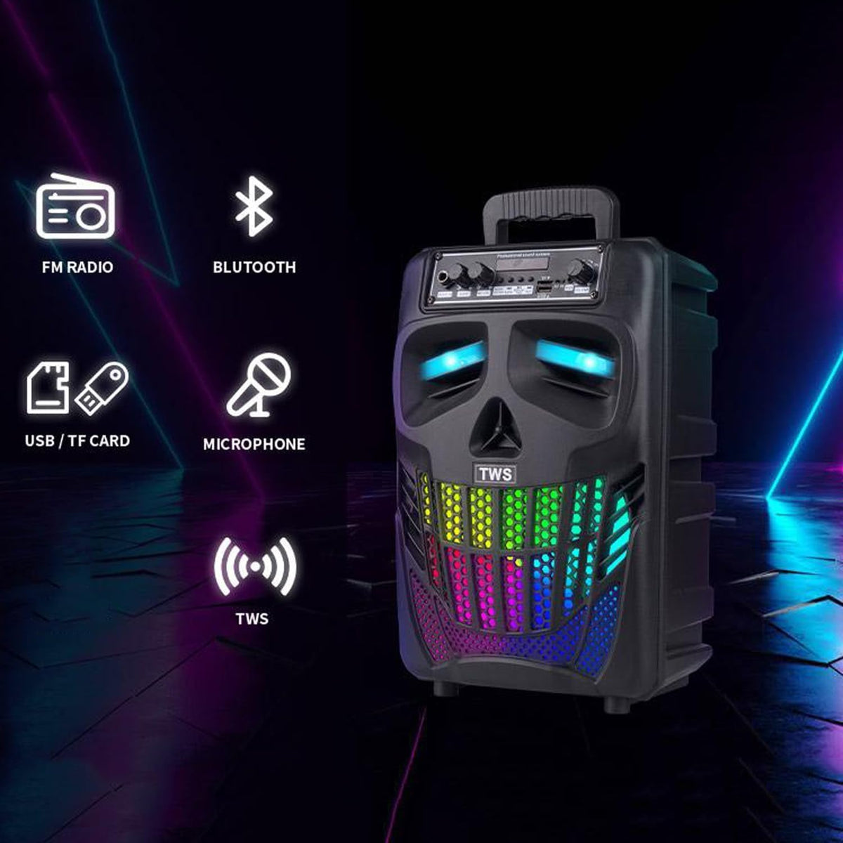 Altavoz Bluetooth E I F E R Negro 50W 8 Pulgadas Skull Portátil para Fiestas