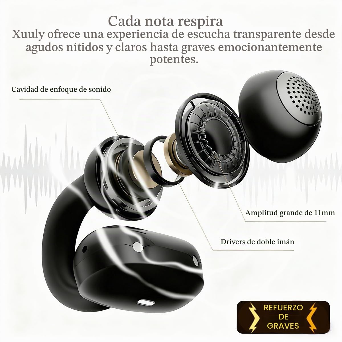 Audífonos Inalámbricos Xuuly Negro Multipunto IPX5 con Escenario Sonoro 3D para Deportes