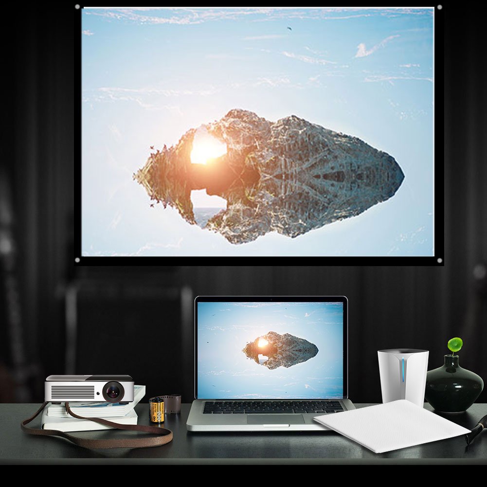 S erounder Pantalla de portátil de 60-100 Pulgadas, Pantalla de proyección de poliéster sin Arrugas HD 4: 3 Plegable con ángulo de visión Visual para Cine en Interiores y
