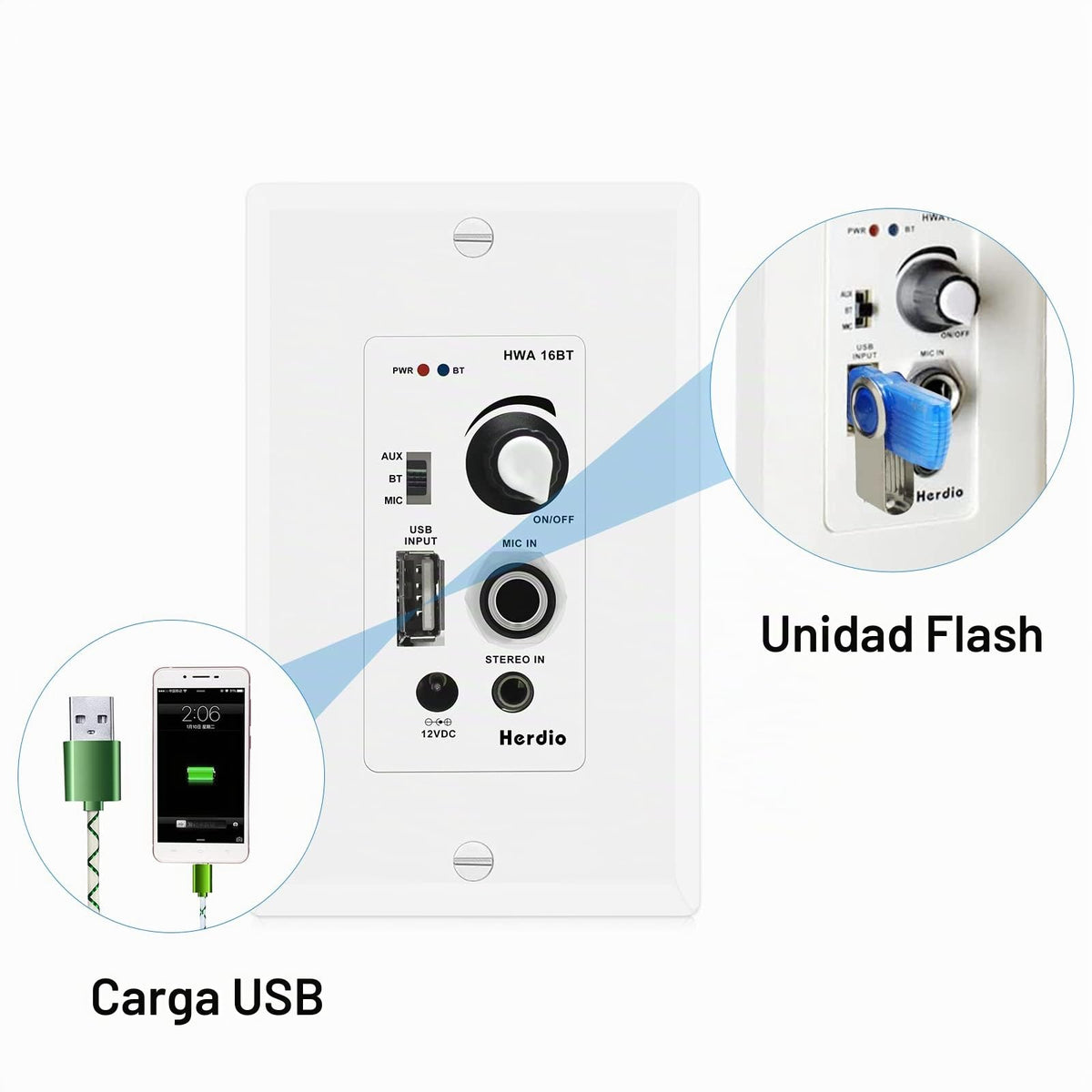 Sistema de Audio Herdio Blanco con Control de Volumen y Receptor en Pared, Altavoces de Techo de 6.5 Pulgadas y 640 W (2 Pares) para el Hogar