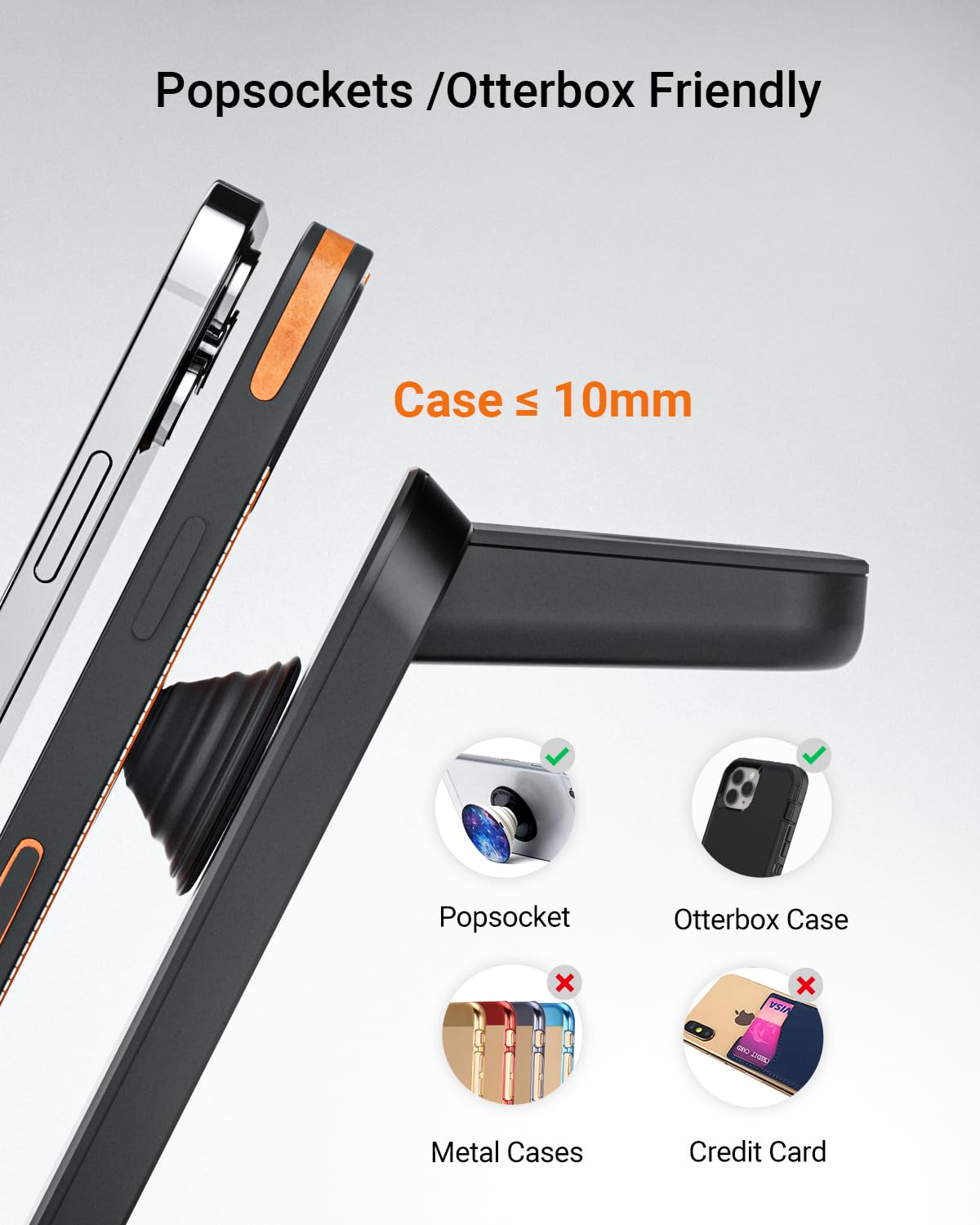 Cargador Inalámbrico Eazpower Compatible con Otterbox y Popsocket Base de Carga 3 en 1 para iPhone Pro Max para Fundas Gruesas de 10 mm