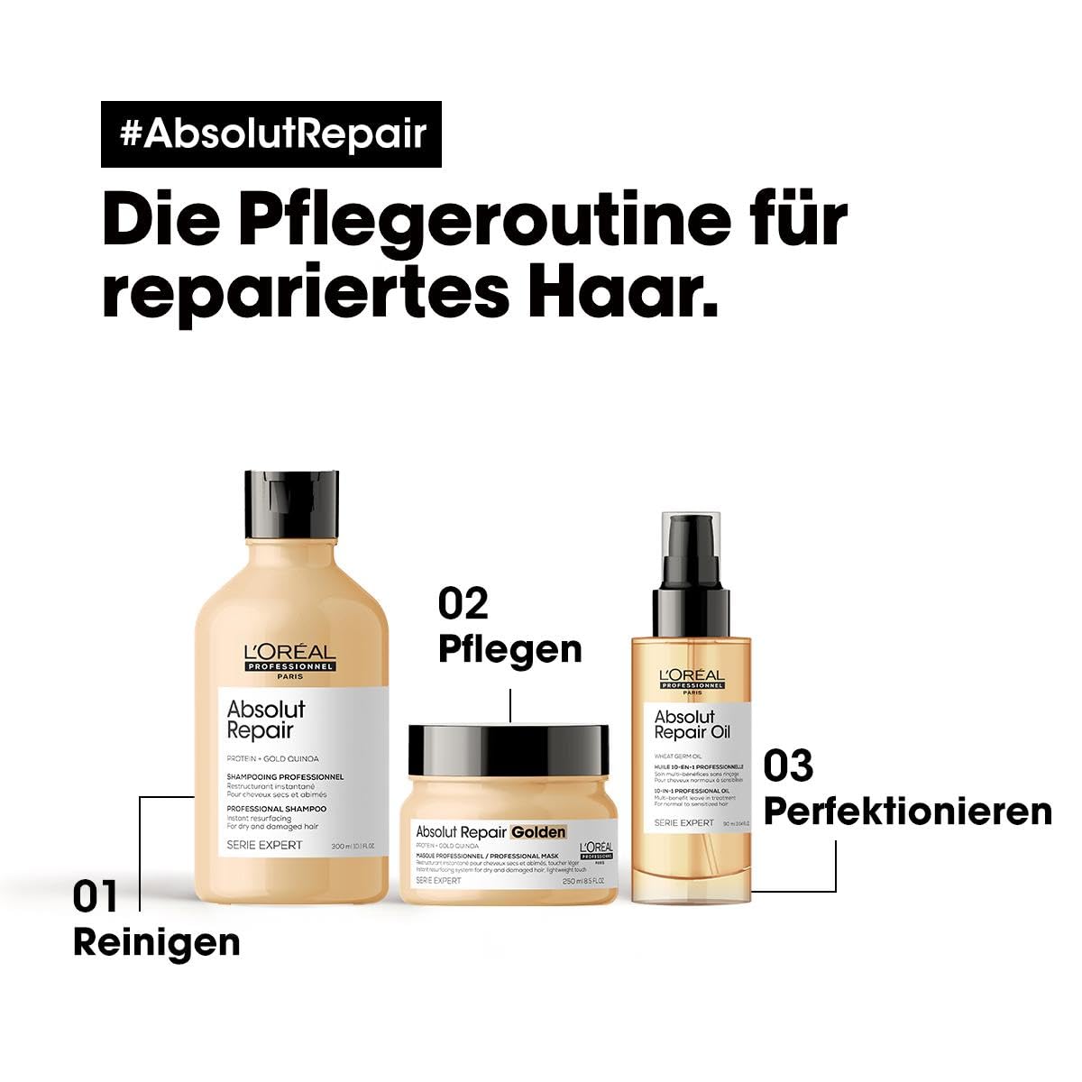 L'ORÉAL Professionnel Absolut Repair Mascarilla Dorada 250ml - Repara y Aporta Brillo al Cabello Fino y Dañado