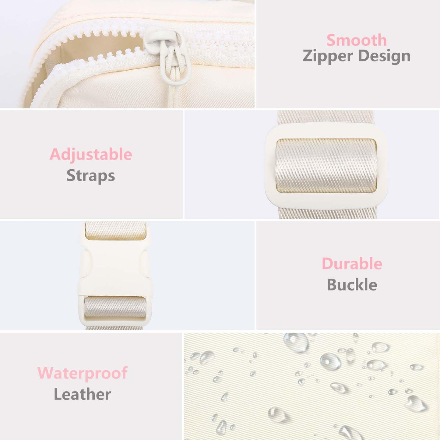 Kejea Riñonera Cruzada para Niñas y Mujeres, 8 a 12 Años, con Paquete de Cintura Pequeña, Beige, 8.26 x 1.9 x 5.1 Pulgadas, Resistente al Agua
