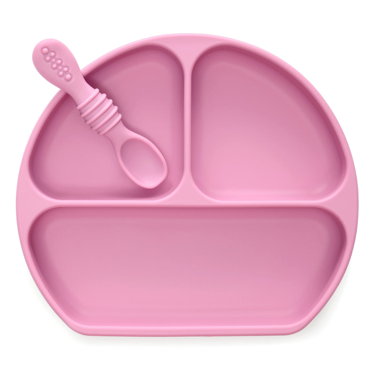 PrimaStella Plato de succión de Silicona, Plato de Agarre Dividido, Juego de Platos y cucharas Antideslizantes para bebés y niños pequeños, sin BPA, Apto para microondas, lavavajillas