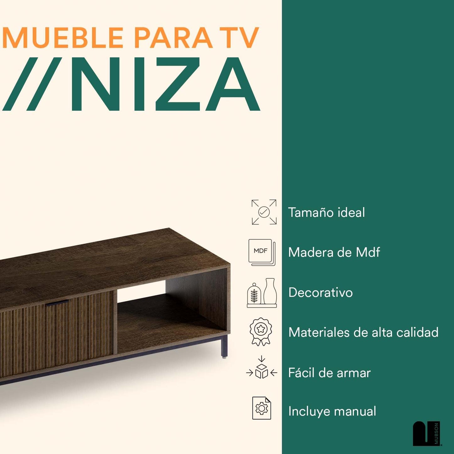 Mueble para TV MUBSON Niza Negro con 3 Compartimientos para Consolas