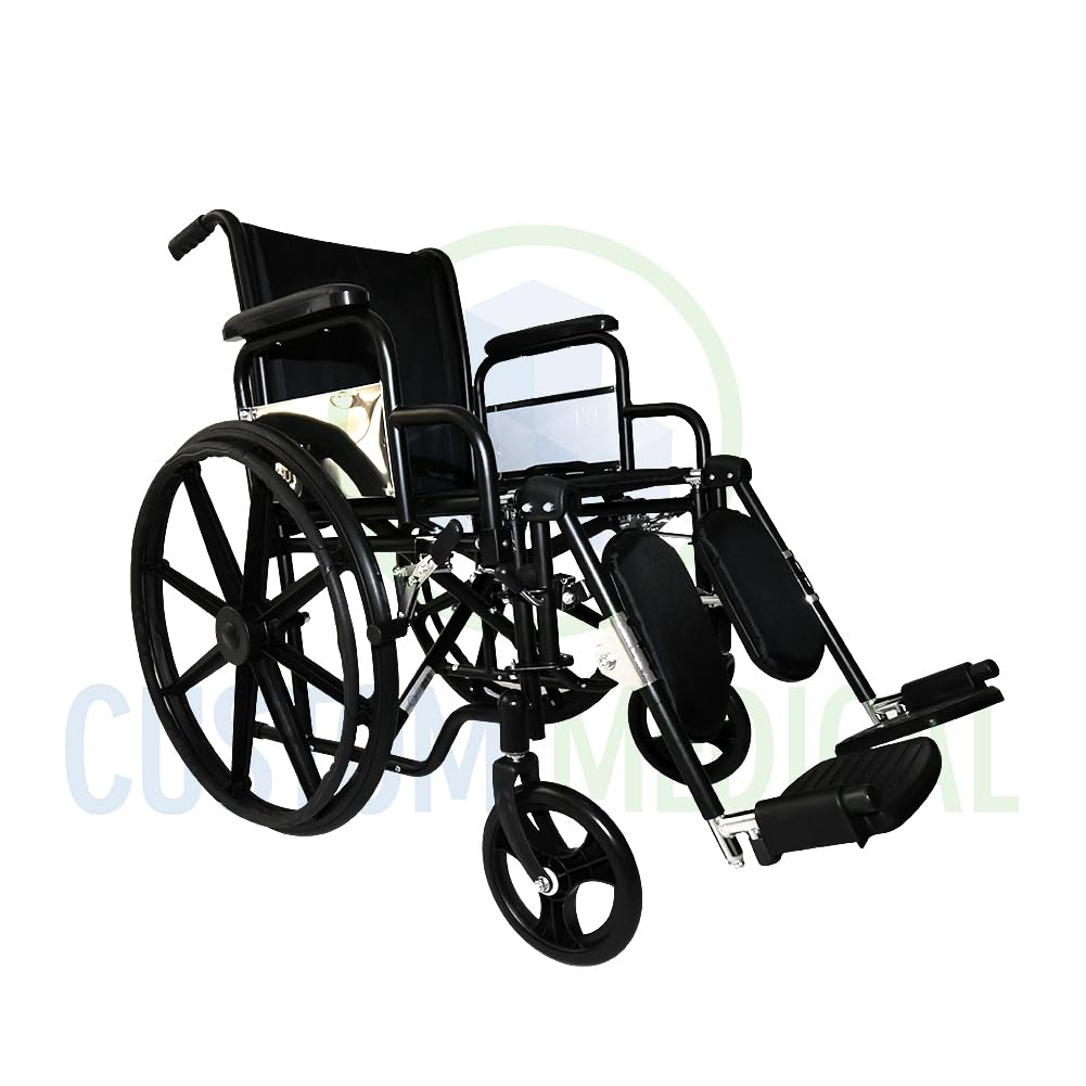 CUSTOM MEDICAL Silla de Ruedas de Lujo Folding Brazo Abatible Tipo Escritorio con Elevapiernas Ajustables y Desmontables Negro