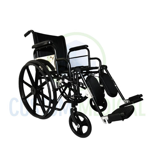 CUSTOM MEDICAL Silla de Ruedas de Lujo Folding Brazo Abatible Tipo Escritorio con Elevapiernas Ajustables y Desmontables Negro