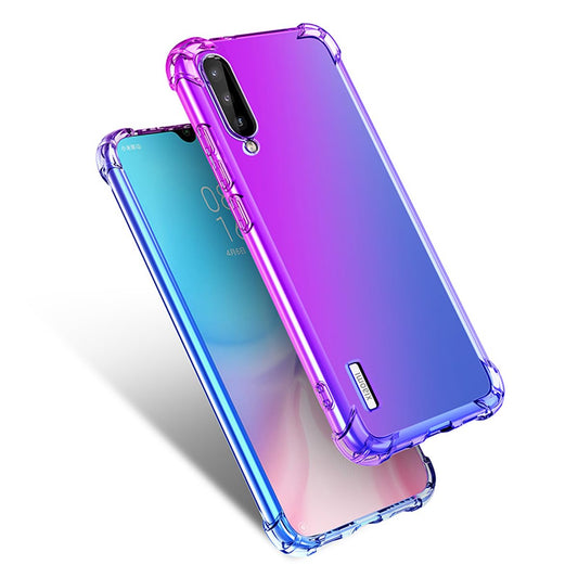 DABUNA Funda para Xiaomi Mi A3 y CC9E Case Uso Rudo,Transparente Colores Degradados Protectora de Cámara Anticaída Carcasa Bumper(Púrpura Azul)