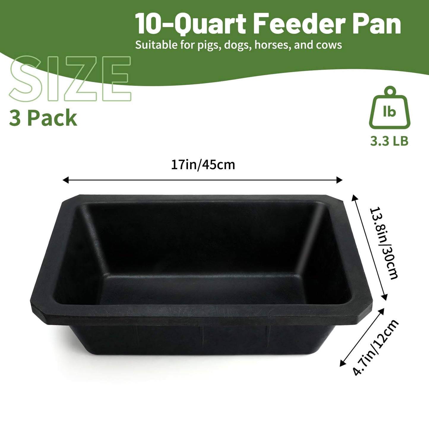 Bandeja de alimentación de goma de 3 piezas, cubo de alimentación para caballos de 10 cuartos, cubo de alimentación grande, cuenco resistente para perros, comedero de goma para caballos, para perros,