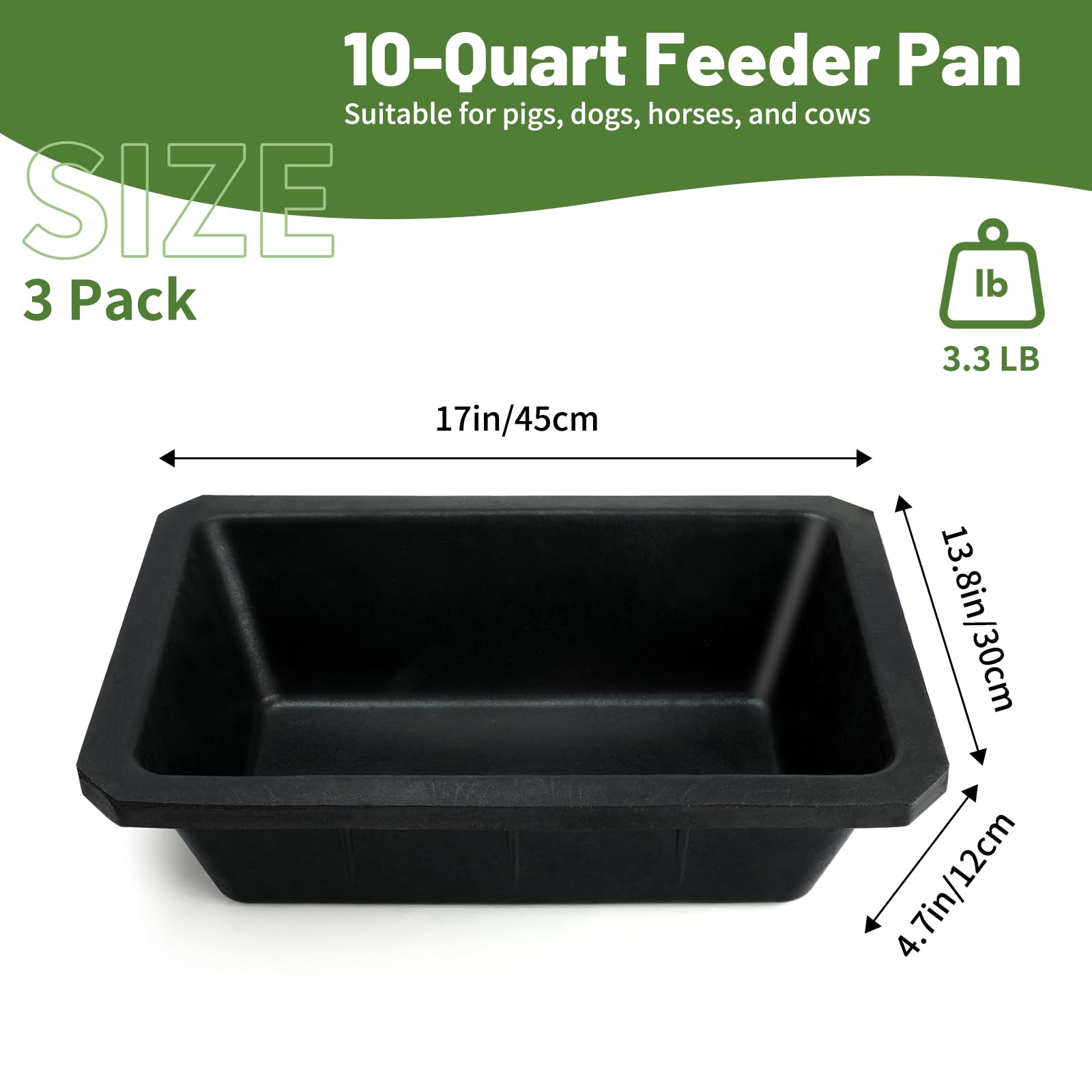 Bandeja de alimentación de goma de 3 piezas, cubo de alimentación para caballos de 10 cuartos, cubo de alimentación grande, cuenco resistente para perros, comedero de goma para caballos, para perros,