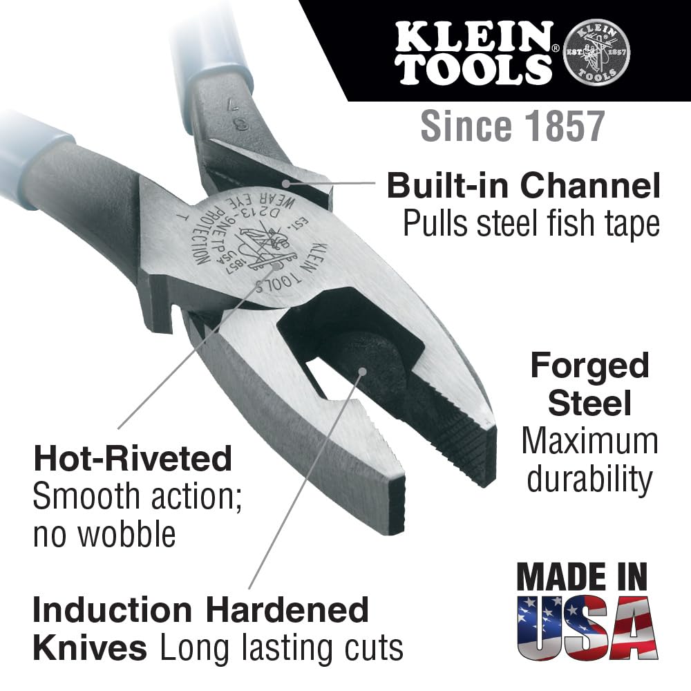 Klein Tools D213-9NETP Pinza de Electricista Alta Palanca con Jalador de Guías de 9-3/8”