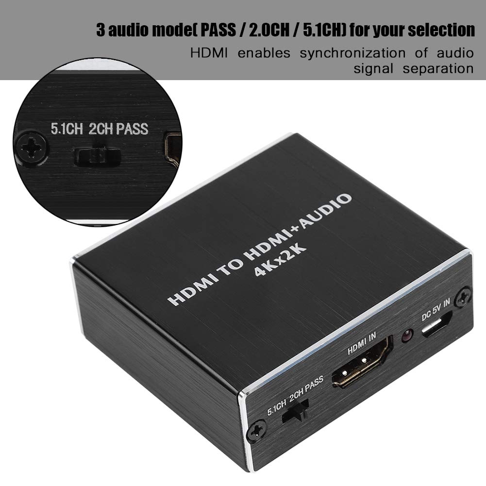 4K * 2K HDMI Audio Splitter Extractor, Divisor HDMI a HDMI + SPDIF + 3.5mm Salida de Audio Convertidor 2160p@ 30Hz, Compatible con Slim para TV y reproductor de DVD Blu-ray